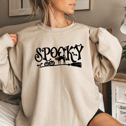 Spooky Sweatshirt,Spooky Season Sweater,Halloween Tshirt for Women,Halloween Spooky Vibes Shirts,Pumpkin Fall T shirt,Witch Broom Tee,C7059