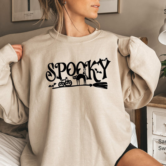 Spooky Sweatshirt,Spooky Season Sweater,Halloween Tshirt for Women,Halloween Spooky Vibes Shirts,Pumpkin Fall T shirt,Witch Broom Tee,C7059