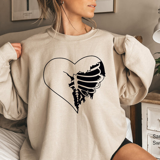 Skeleton Heart Sweatshirt,Love Hoodie, Skeleton Shirt, Halloween Valentine Shirt, Gift For Her,Valentine Shirt, Heart Shirt, C6378