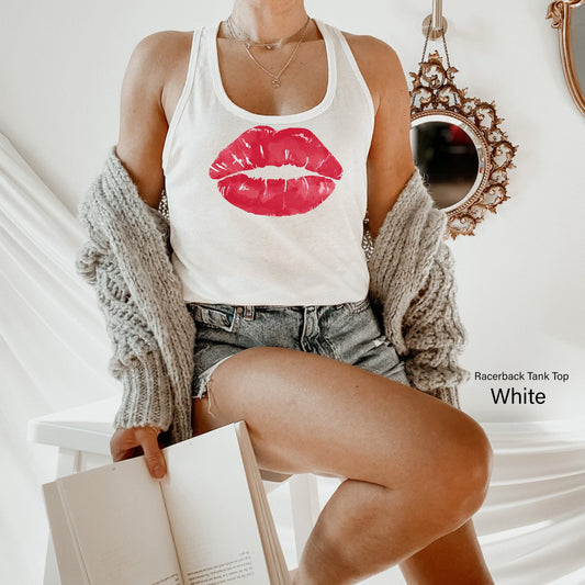 Lips Kiss Shirt,Trendy Lipstick Tanks,Kiss Tshirt,Cute Lips Racer Back,Distressed Lips T-Shirt,Kissing Lip Shirt,Valentine's Day Shirt,C6371