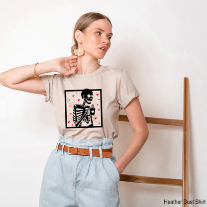 Hot Coffee Skeleton Shirt,Skeleton Heart  Coffee Shirt, Skeletons Halloween Tee,Skull Tank Top,Skull Tee,Love Skeleton Shirt,C7104