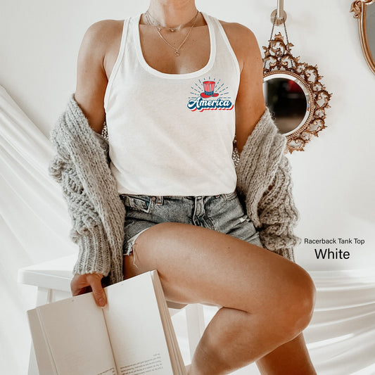 America Pocket Tanks,4th of July Party Shirts,USA Flag Tee,Fourth of July Tank Top, America Racerback,Patriotic Tshirt,Big USA T-shirt,C6812