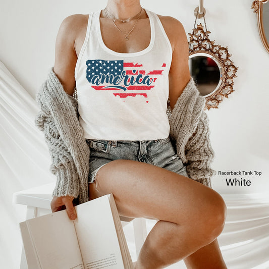 America Flag Tanks,Cute 4th of July Party Shirt,Trendy American Flag Tank Top,July 4th Racerback,Big USA Star Tshirt,Fourth of July,C6832