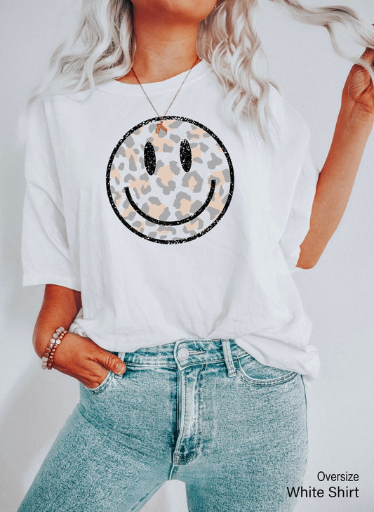 Smile Leopard Shirt, Trendy Clothes, Smiley Face T Shirt, Cheetah Print Tee, Positivity  Tank, Preppy Shirt, C6667