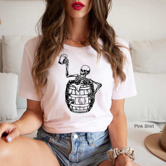 Skull Shirt,Skeleton Drinking Beer Sweathirt,Halloween Oversized Hoodie,Trendy Woman Halloween Tshirt,Halloween Party Tee,Fall Sweater,C6178