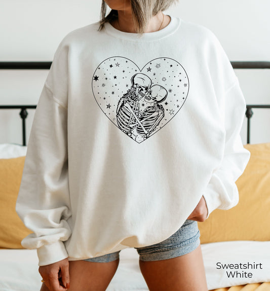 Kissing Skeletons Sweatshirt, Skeleton Hoodie, Gothic Shirt, Skull Hoodie, Couple Sweatshirt, Cool Skeleton Shirt, Skeleton Valentines,C7032