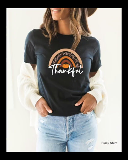 Thankful Rainbow Pumpkin Shirt, Thankful Shirt,Thanksgiving Shirt,  Thanksgiving Tee, Grateful Shirt, Fall Shirt, Fall Teacher Shirt,C6084